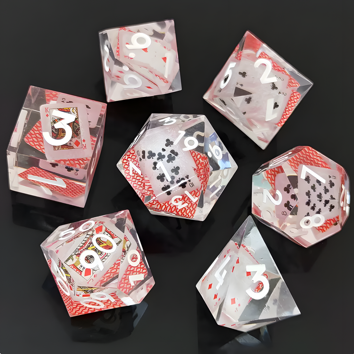 Embedded Playing Card Dice Set of 7