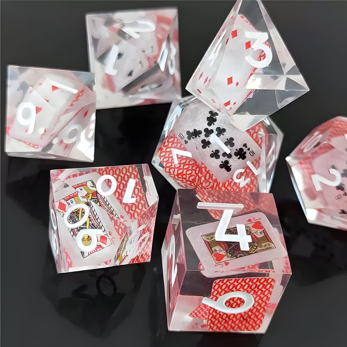 Embedded Playing Card Dice Set of 7